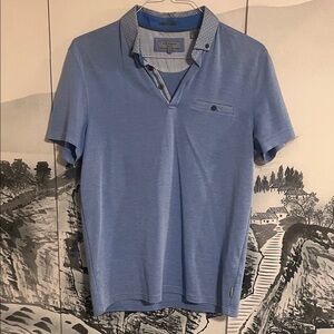 Ted Baker Light Blue Polo Shirt with Patterned Collar